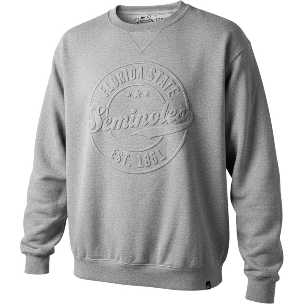 Gameday Social Florida State Seminoles Embossed Crewneck Sweatshirt Gray XL